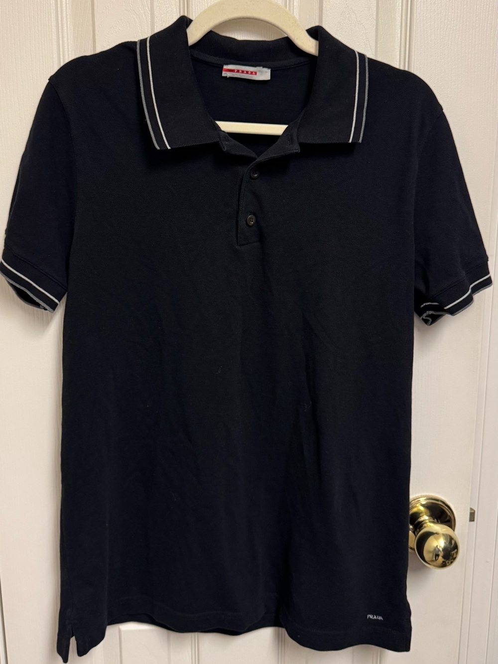 Prada Black Polo with White Contrast Stripe